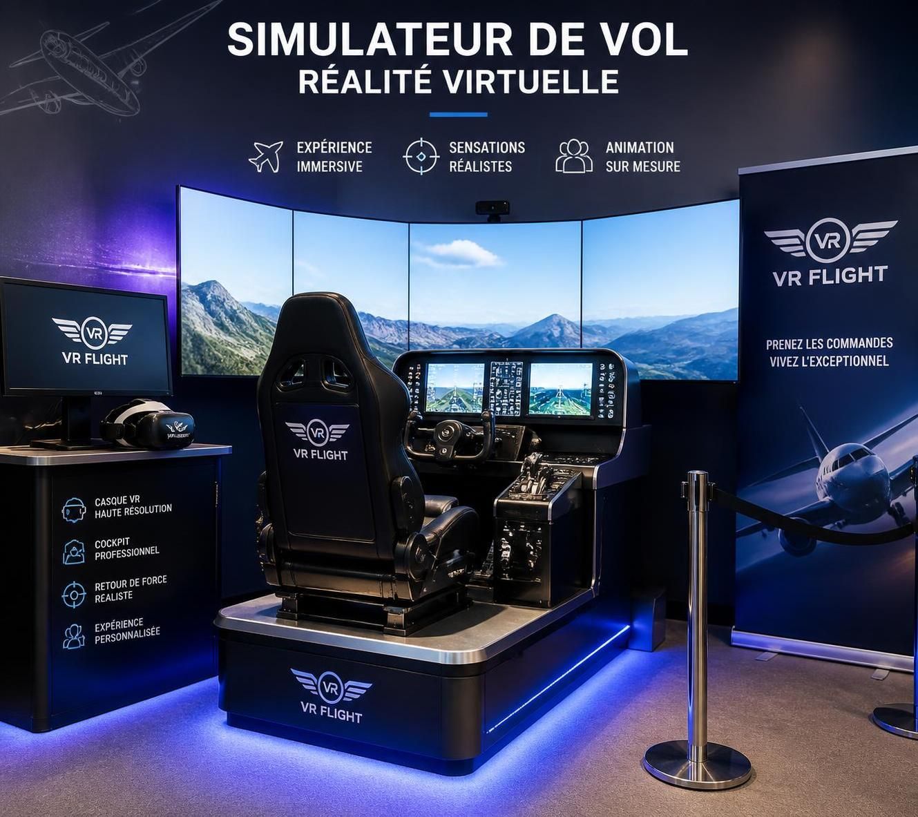 découvrez nos simulateurs de vol vr et vivez l'expérience unique de piloter un avion de chasse lors de votre prochain événement. immersion totale garantie pour amateurs et passionnés d'aviation.
